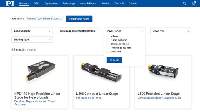 Physik Instrumente – PI Product Finder